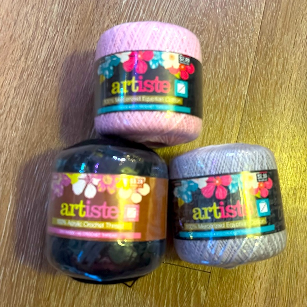 NWT 3 Crochet Threads pink, black, & grey 350 yards each